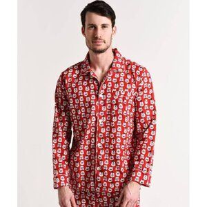 Roller Rabbit‎ Mens Bearry Holiday Pajama Top Button Up Piping Detail Red Medium